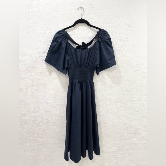La Ligne Open Back Cotton Dress in Navy - Picture 2 of 7